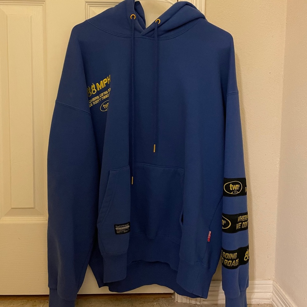 Blue Gold Graphic Oversized Hoodie